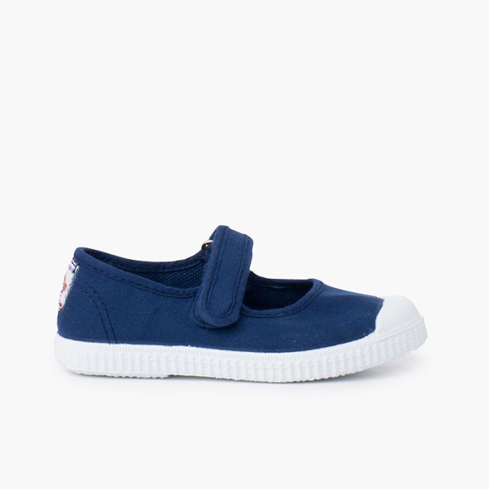Ballerine con cinturino con punta in gomma y chiusura a strappo