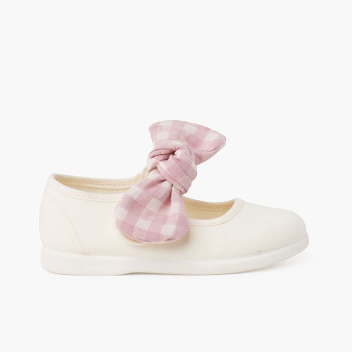 Scarpe con cinturino fiocco vichy chiusura a strappo
