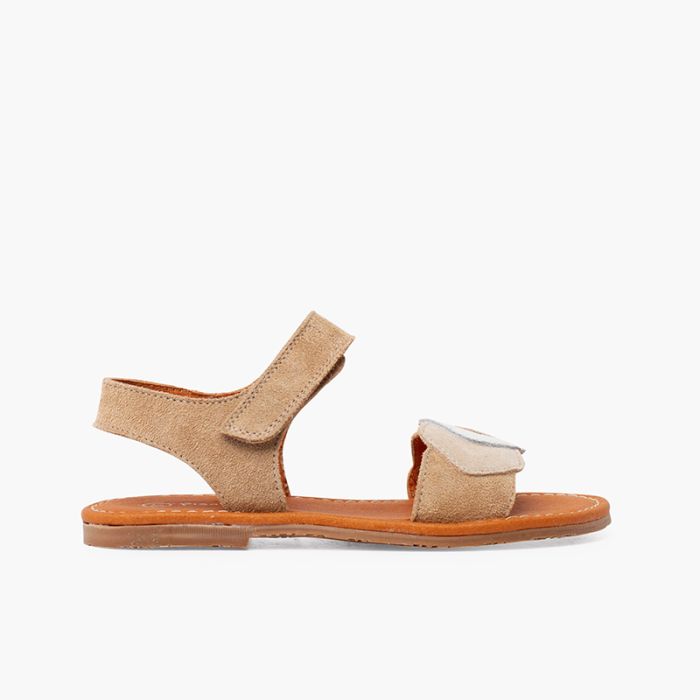 Sandali scamosciato striscia multicolore e chiusura a strappo
