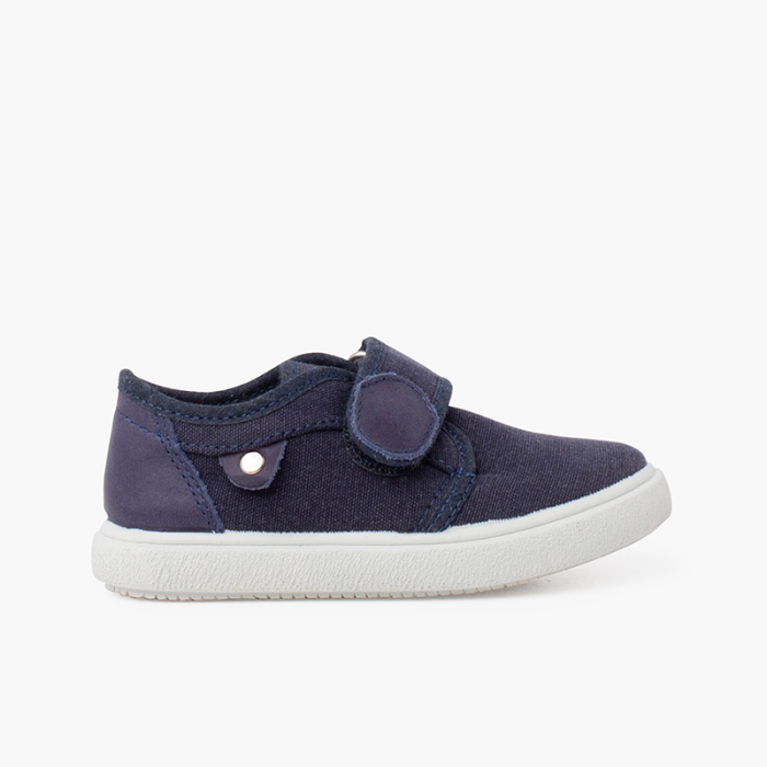 Sneakers in tela con chiusura a strappo dettaglio in pelle 