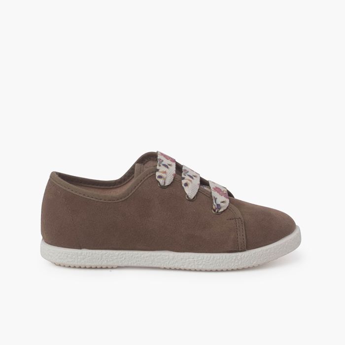 Sneakers lacci fiori effetto scamosciato