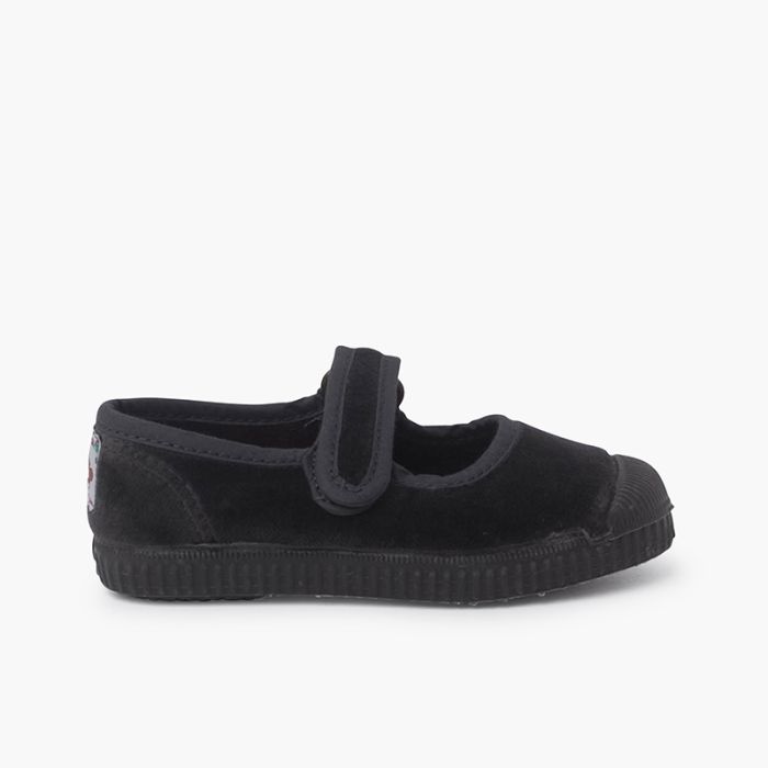Scarpe con Cinturino Velluto Punta di gomma