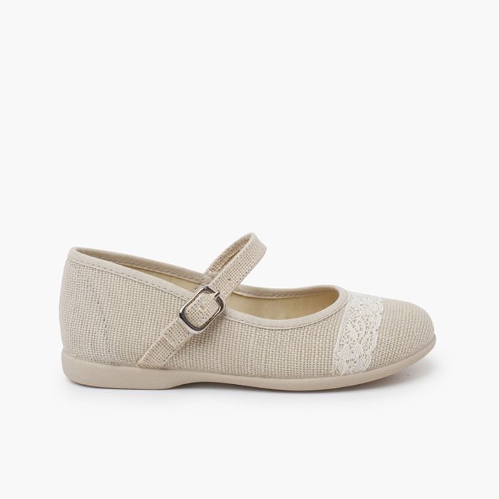 Ballerine con cinturino cerimonia lino pizzo