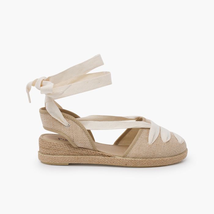 Espadrillas lino goyescas nastri ecru con zeppa 