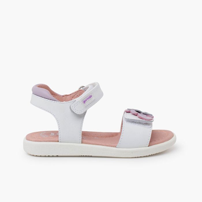 Sandali bambina con foglie chiusure a strappo