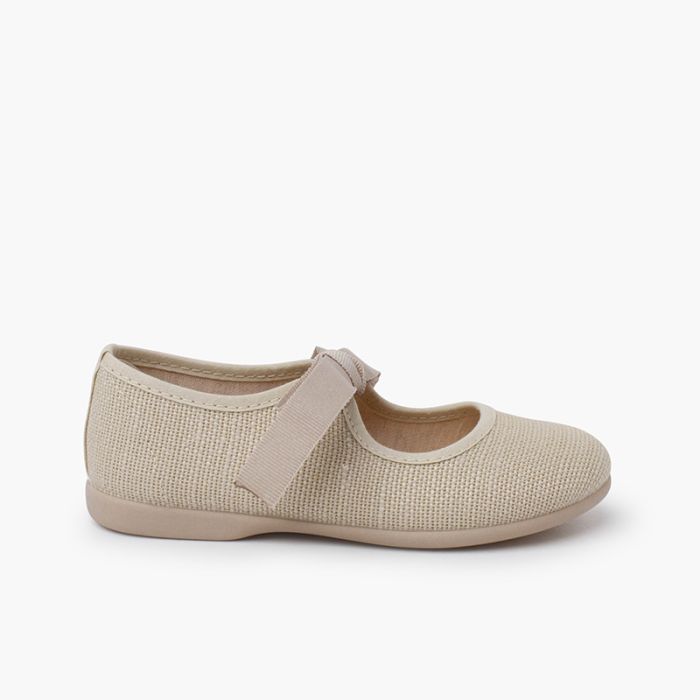 Ballerine di lino chiusura fiocco grosgrain