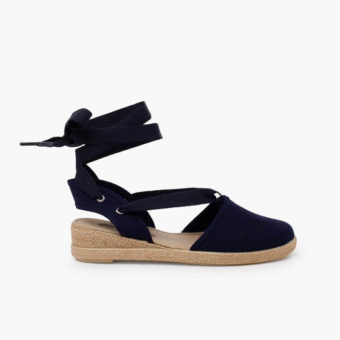 Espadrillas zeppa e nastri piqué
