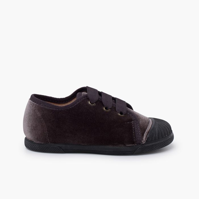 Sneakers velluto lacci faya