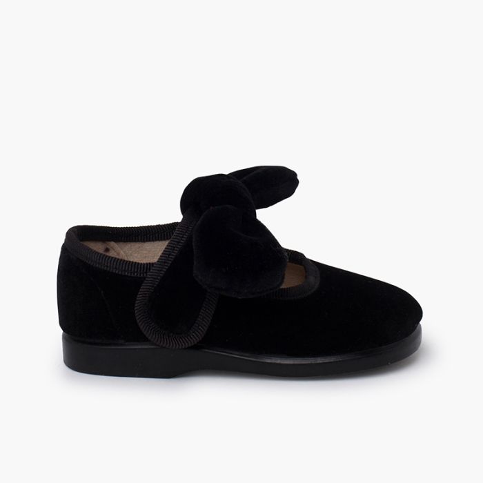 Ballerine con cinturino fiocco velluto chiusura a strappo bambina