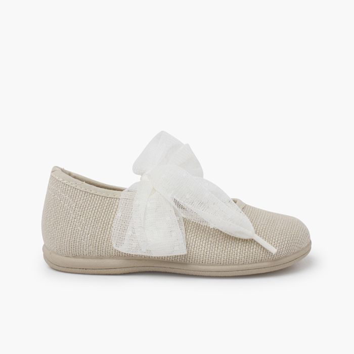 Ballerine lino nastro tulle a pois