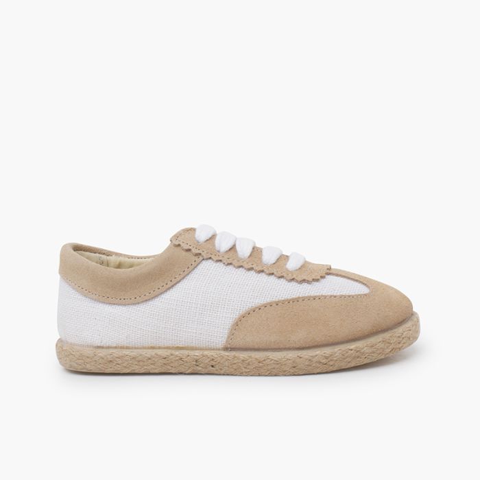 Sneakers lino e pelle scamosciata combinate
