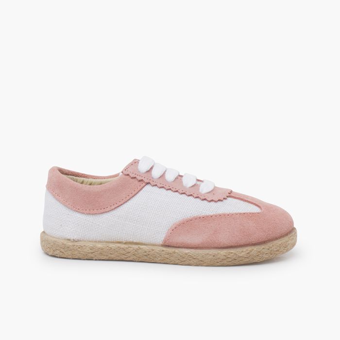 Sneakers lino e pelle scamosciata combinate
