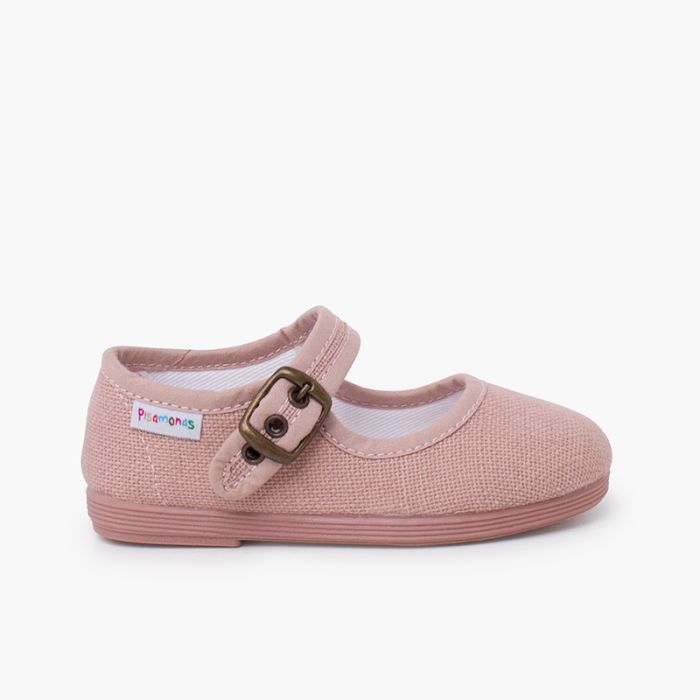 Ballerine con cinturino flessibili lino fibbia