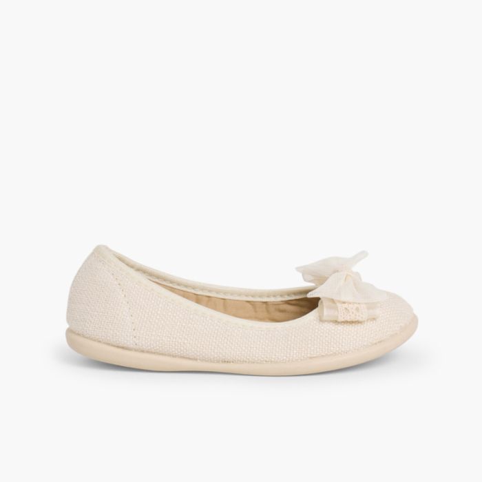 Ballerine di tela con laccio di tulle