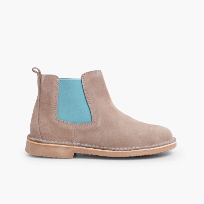 Stivaletti scamosciati Chelsea bambini e donna con elastico colorato