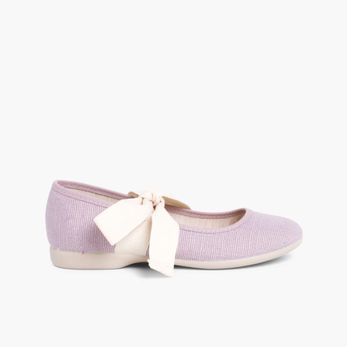 Scarpe con Cinturino Lino con Fiocco Ecru