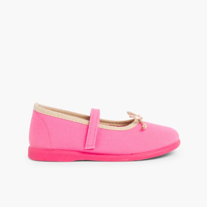 Scarpe cinturino bambina tela chiusura a strappo fino con fiocco 