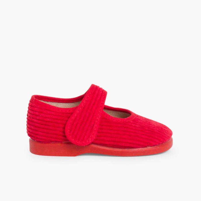 Scarpe ballerine con cinturino in velluto a coste bambine per casa