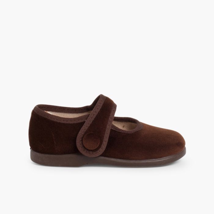Scarpe ballerine con cinturino in velluto con bottone chiusura a strappo per bambine