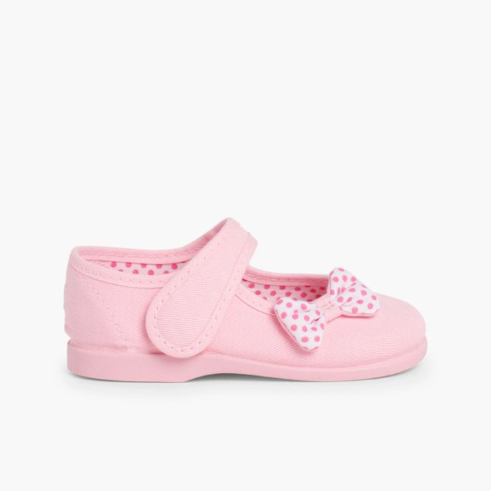 Scarpe di tela chiusura a strappo fiocco a pois