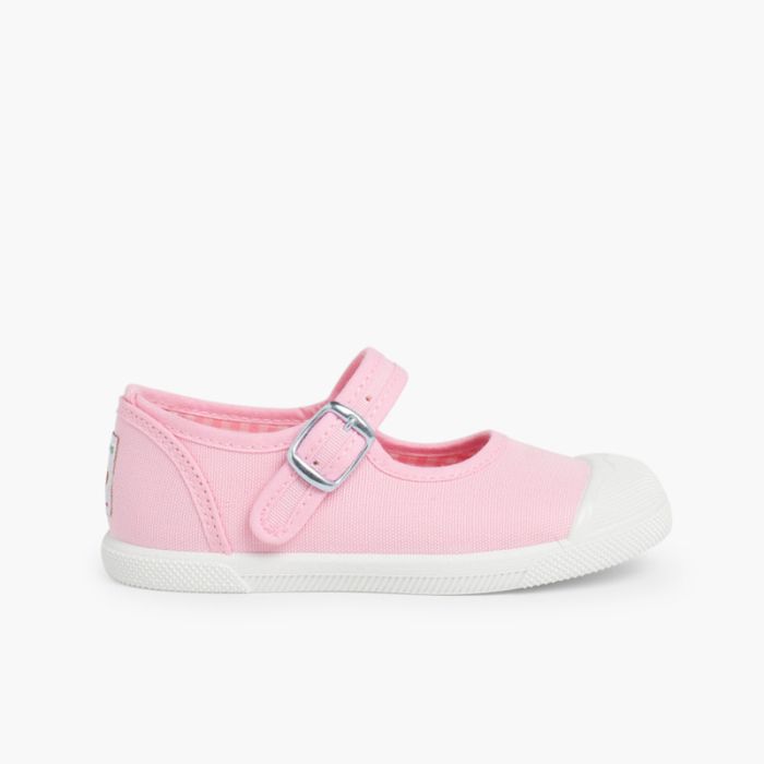 Sneakers Tela Bambina con Fibbia e Punta di Gomma