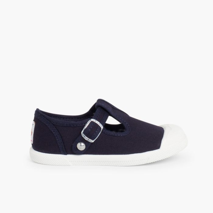 Sneakers Tela Bambini Punta Gomma Tipo T-bar