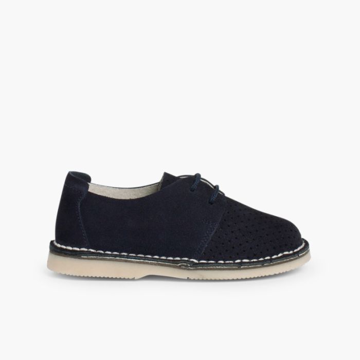 Scarpe Scamosciate Blucher con Impuntura a Buchi 