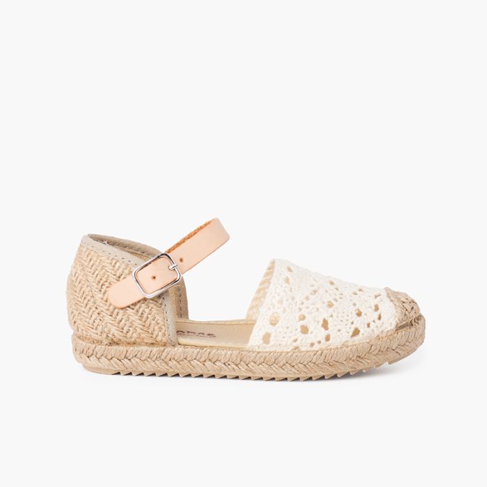 Sandali espadrillas per bambina in macramè con fibbia