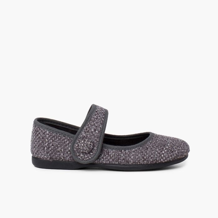 Scarpe bambina tweed con chiusura a strappo