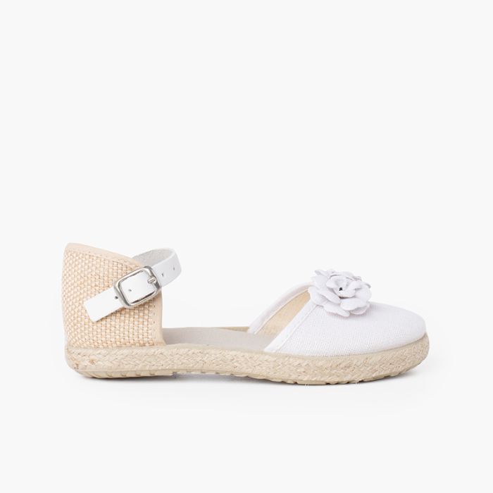 Sandali espadrillas fiori con cinturino in pelle