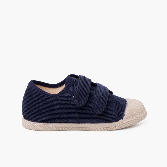 Sneakers in velluto a coste con puntale in gomma e doppia chiusura