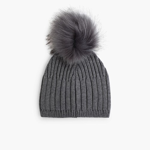 Berretto con pompon pelo  Grigio