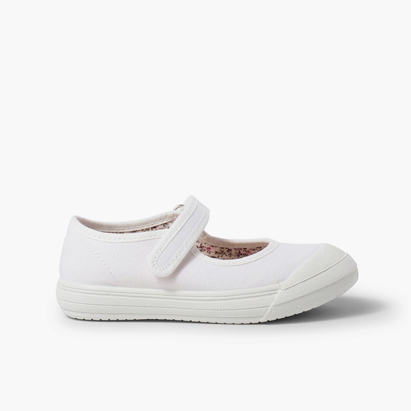 Scarpe con cinturino chiusura a strappo Punta Gomma Rinforzata Bianco