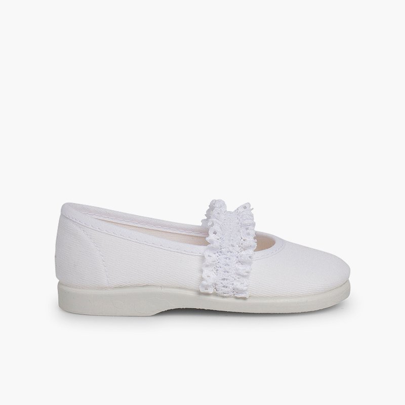 Scarpe con cinturino Bambina Fascia Elastica Pizzo  Bianco