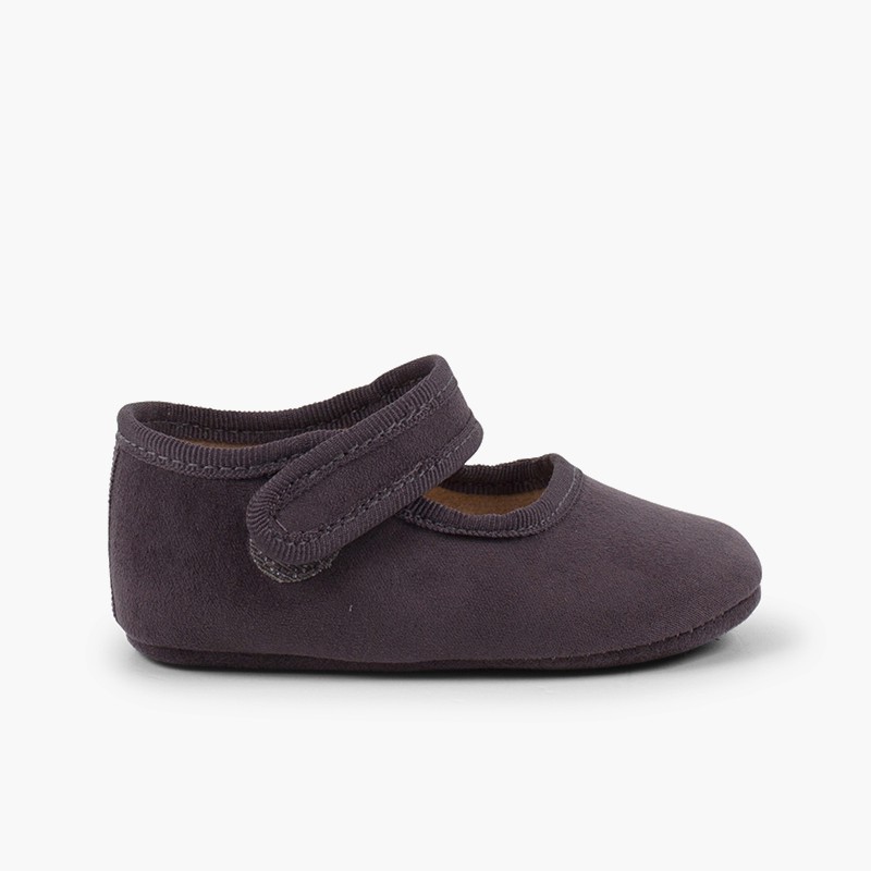 Scarpe con cinturino neonata bambina similcamoscio con chiusura a strappo Grigio