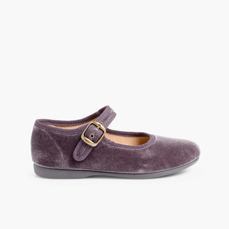 Scarpe bambina Velluto Fibbia Grigio