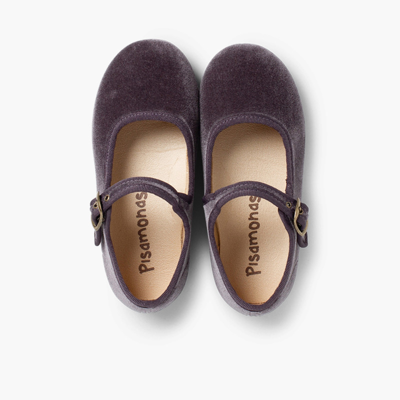 Scarpe bambina Velluto Fibbia Grigio