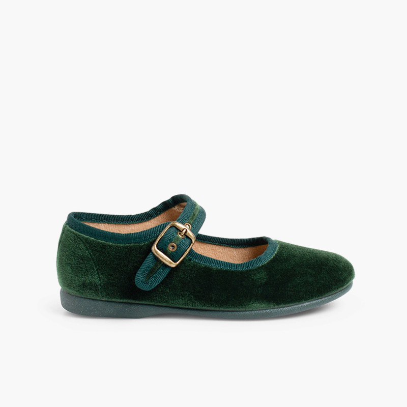 Scarpe bambina Velluto Fibbia Verde