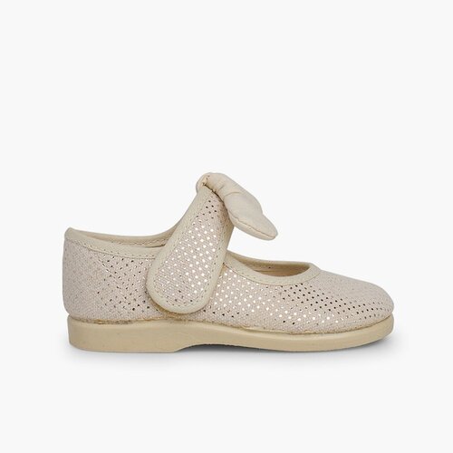 Ballerine Cinturino Fiocco Puntini Brillanti Beige
