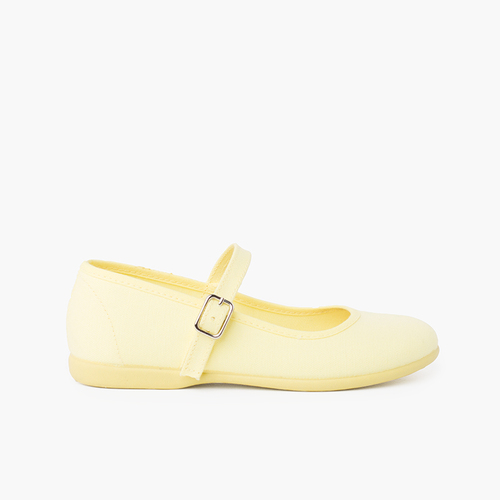 Scarpe con cinturino tela chiusura fibbia Giallo limone