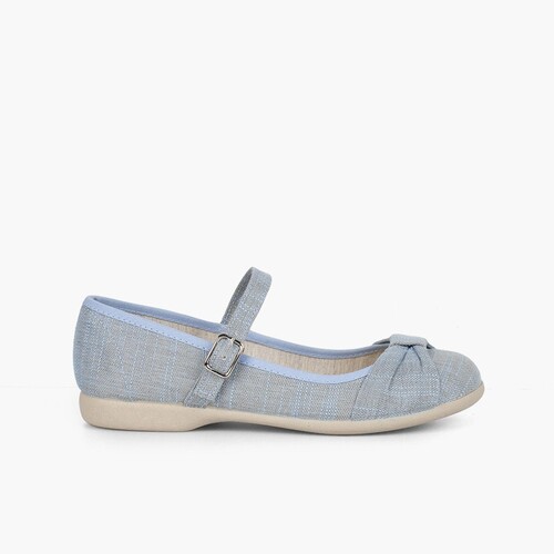 Ballerine cinturino cerimonia bambina fiocco chiusura fibbia Azzurro