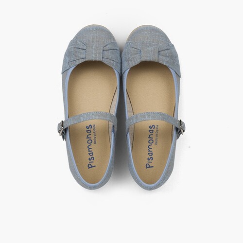 Ballerine cinturino cerimonia bambina fiocco chiusura fibbia Azzurro