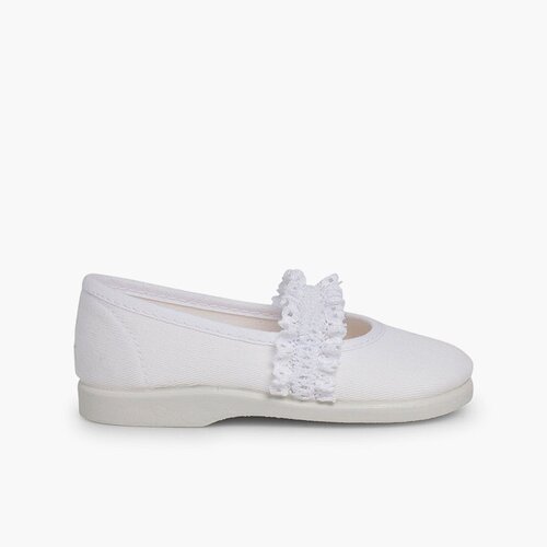 Scarpe con cinturino Bambina Fascia Elastica Pizzo  Bianco