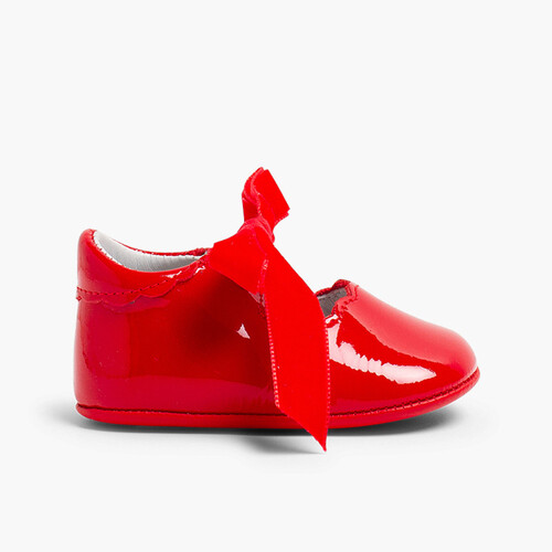 Scarpine con Cinturino in Vernice e Nastro Di Velluto  Rosso