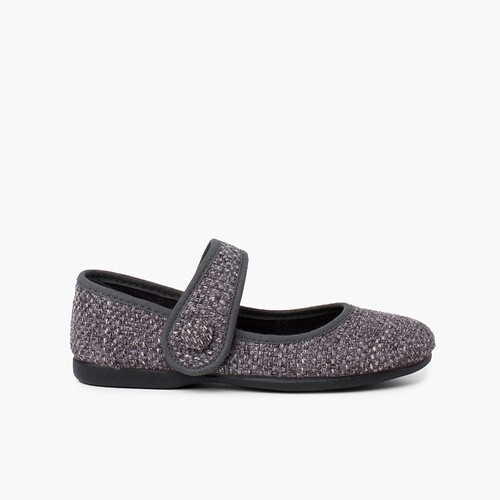 Scarpe bambina tweed con chiusura a strappo Grigio