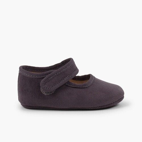 Scarpe con cinturino neonata bambina similcamoscio con chiusura a strappo Grigio