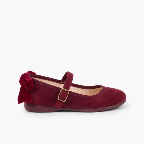 Scarpe con cinturino a fibbia con fiocco di velluto dietro Bordeaux