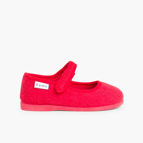 Pantofole Casa Bambina chiusura a strappo Spugna Rosso