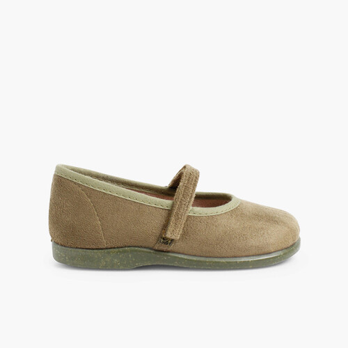 Scarpe bambina effetto scamosciato chiusura a strappo Kaki