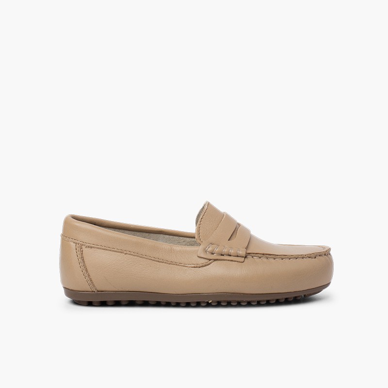 Mocassini bambino in pelle con mascherina Beige